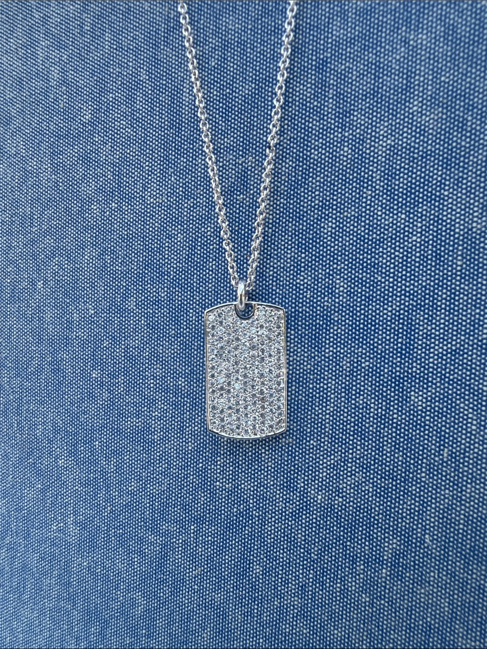 Sterling Silver Pave Dog Tag Necklace